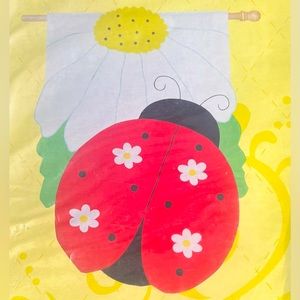 Evergreen ladybug decorative appliqué flag NEW